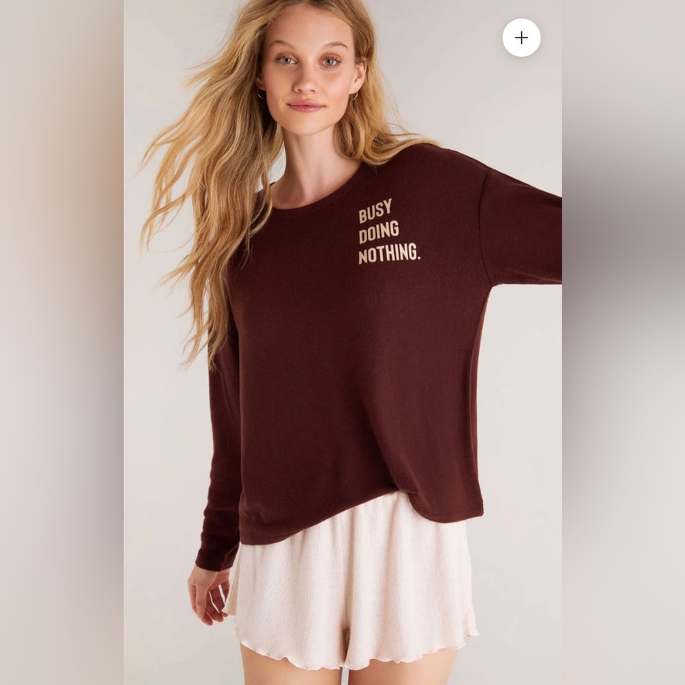 Z Supply Eden Busy Doing Nothing Top Fig/Burgundy Size Small NWT Cozy Lounge Top - Picture 15 of 16